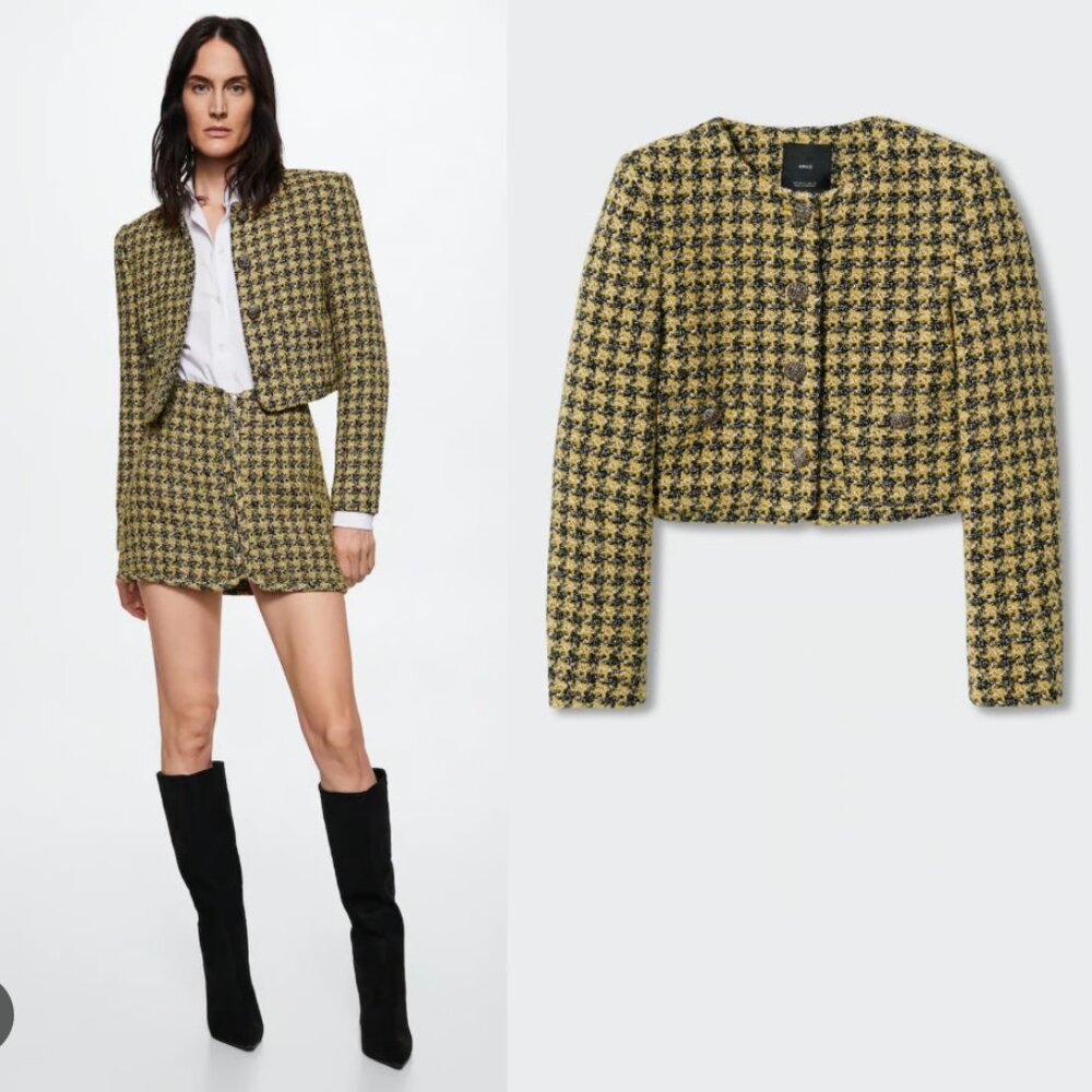 Butter Yellow Tweed Jacket Blazer. Tweed jacket with jewel buttons like Chanel